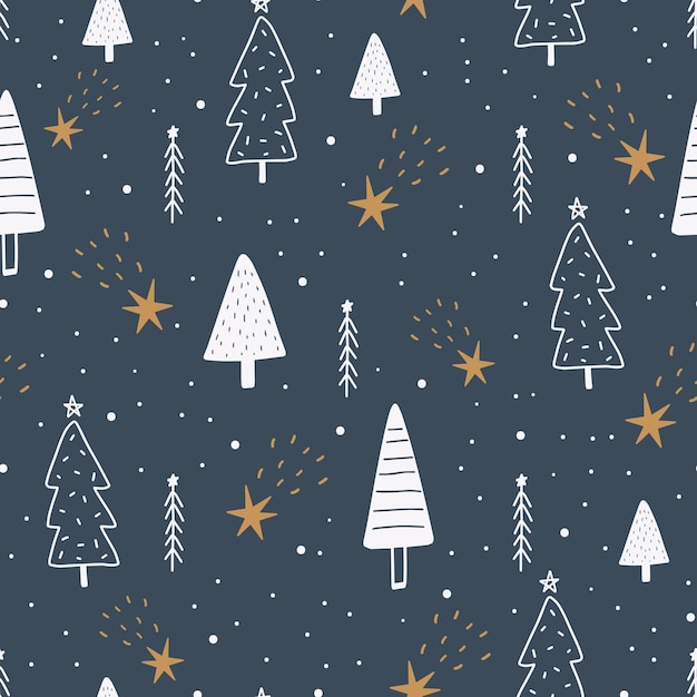 Símbolos de Navidad y año nuevo árbol de patrones sin fisuras. Impresión linda del vector. Papel digital. Elemento de diseño.