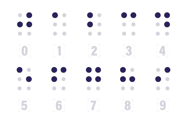 Vector símbolos numéricos braille sistema de escritura táctil utilizado por personas con discapacidad visual conjunto de iconos