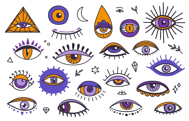 Vector símbolos de ojos mágicos ocultos y místicos de brujería