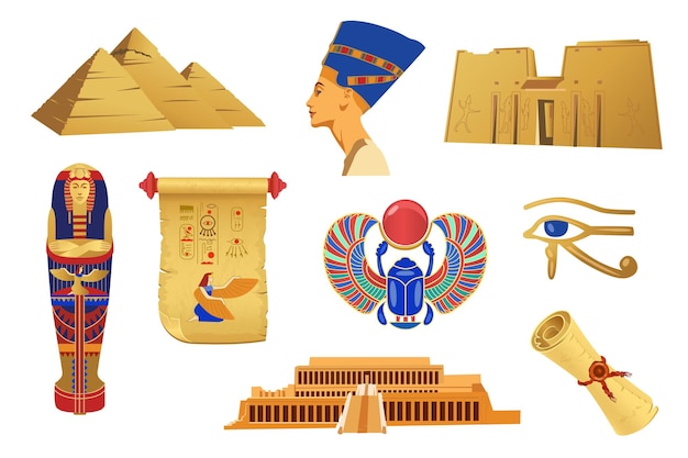 Símbolos de oro de la ilustración del antiguo Egipto