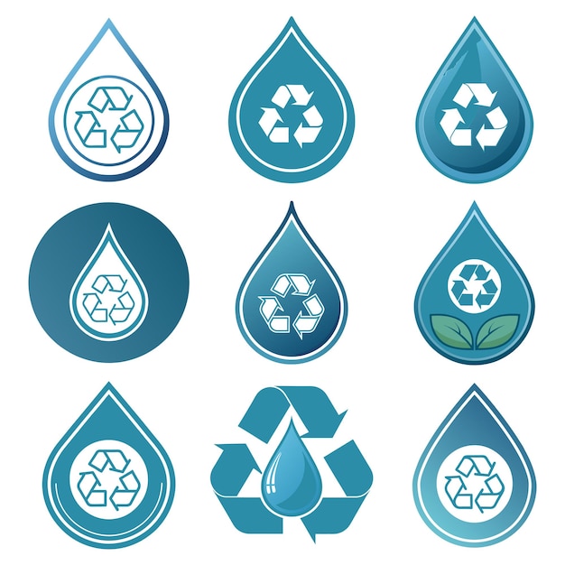 Símbolos de reciclaje de gotas ecológicas Elementos de diseño sostenible