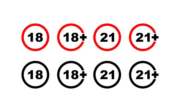 Símbolos de restricción de edad 18 y 21 Señales de advertencia