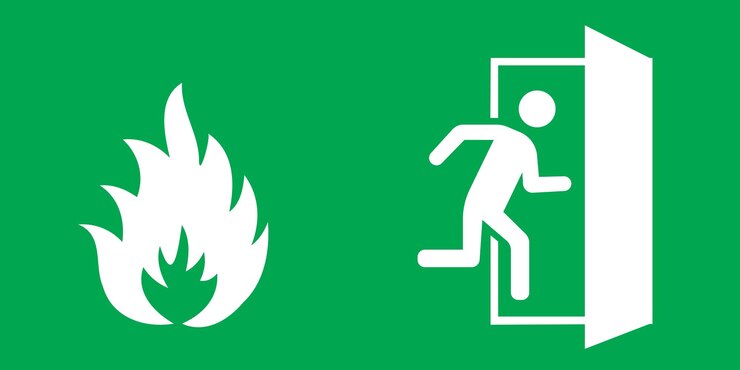 Vector símbolos de las salidas de emergencia de la salida de emergencia de emergencia verde