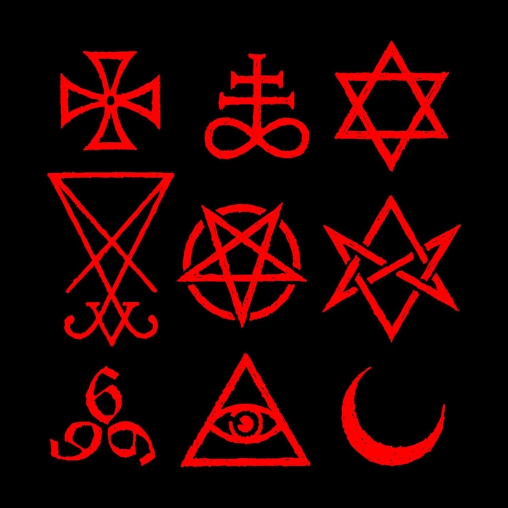 Vector símbolos satánicos ocultismo medieval sellos mágicos sellos llaves símbolos místicos