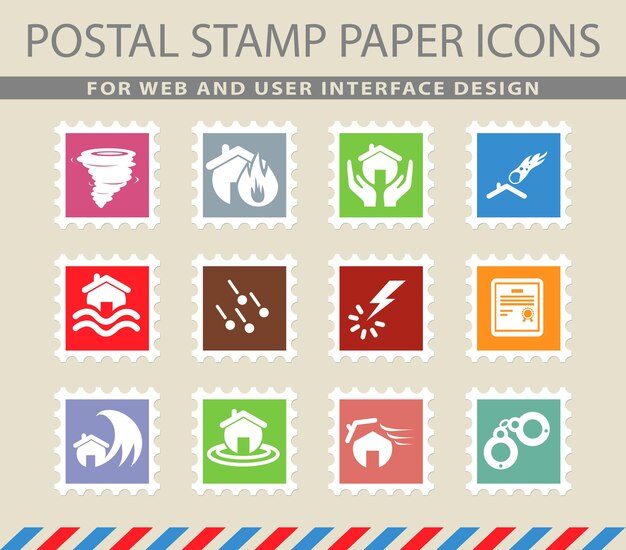 Símbolos de seguro de hogar en los iconos de papel de correo