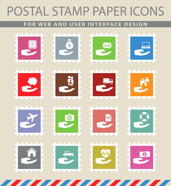 Vector símbolos de seguros en los iconos de papel de correo