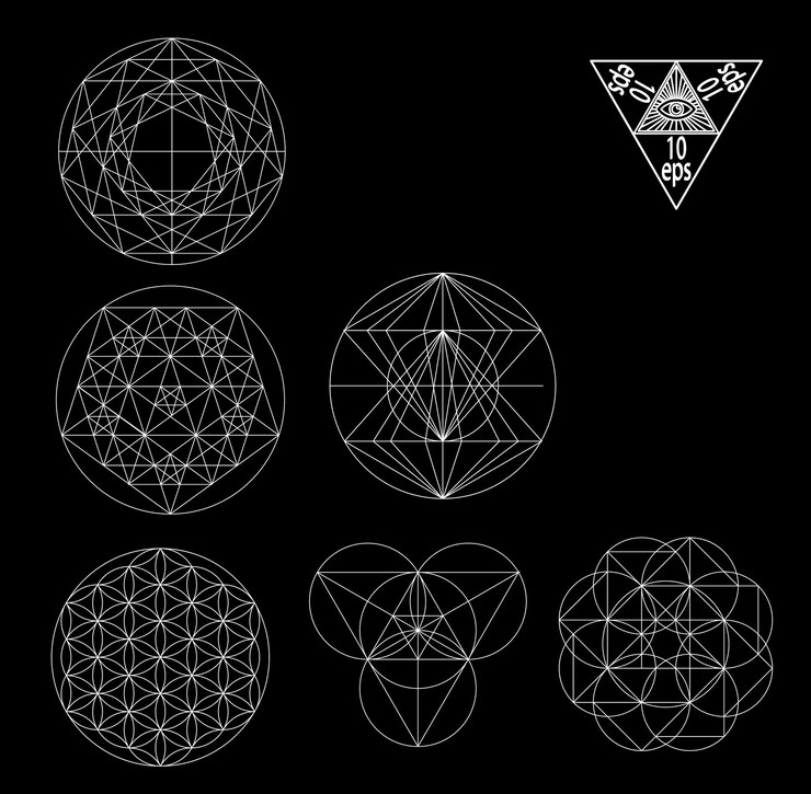 Vector símbolos y signos de geometría sagrada ilustración vectorial tatuaje hipster símbolo de la flor de la vida