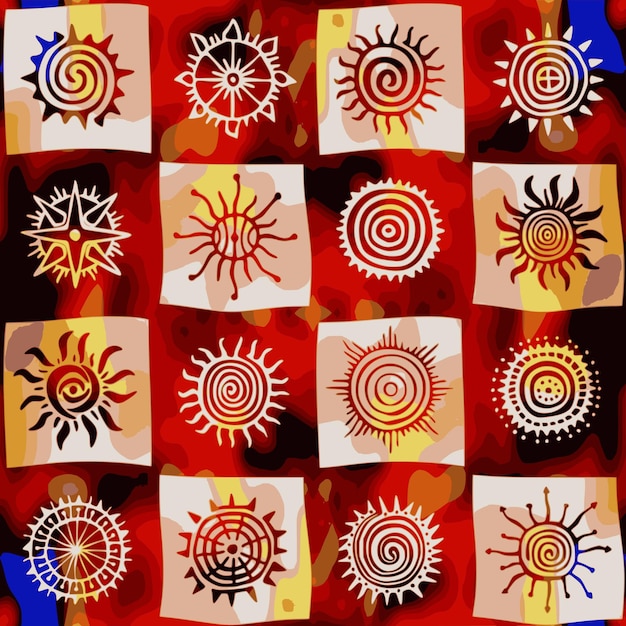 Vector símbolos de sol de origen étnico de patrones sin fisuras