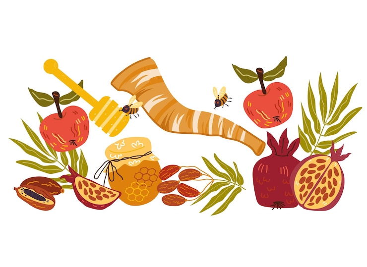 Vector símbolos tradicionales de rosh hashanah para tarjetas y pancartas de vacaciones