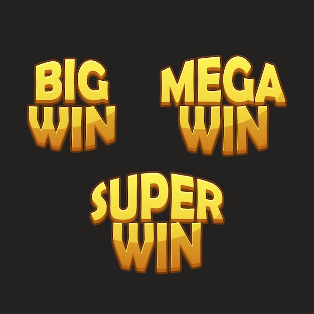 Símbolos de tragamonedas grandes ganancias mega ganancias y súper ganancias para juegos de casino o tragamonedas iconos dorados para activos de juego