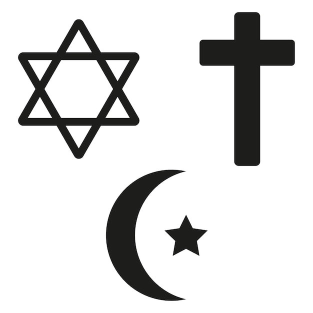 Símbolos de las tres religiones del mundo Judaísmo Cristianismo e Islam ilustración vectorial