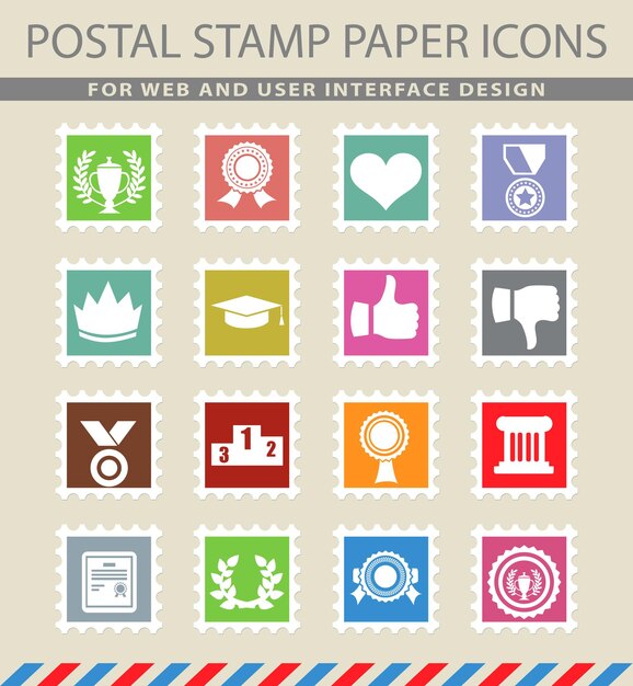 Símbolos de trofeo y premio en los iconos de papel de correo