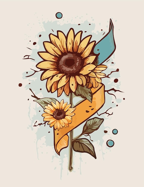 Vector símbolos ucranianos de un girasol con una cinta amarillo-azul.