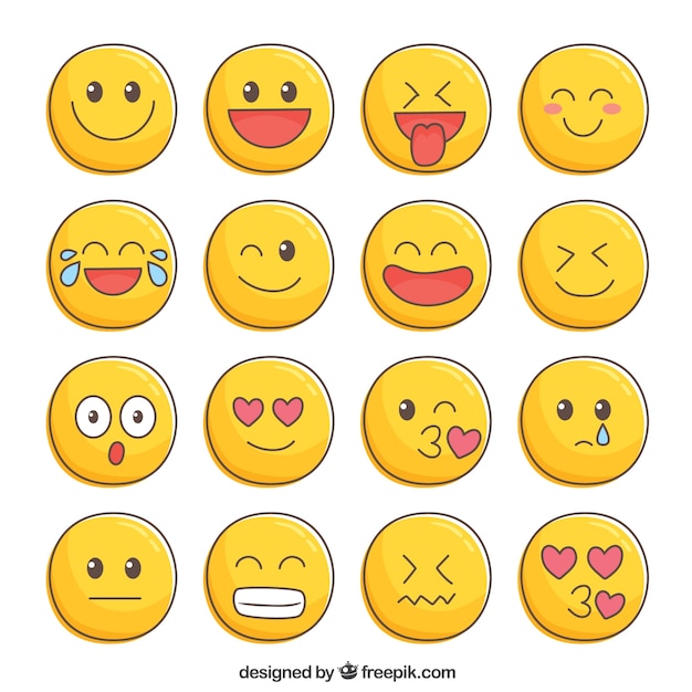 Vector simpática colección de emoticonos dibujados a mano