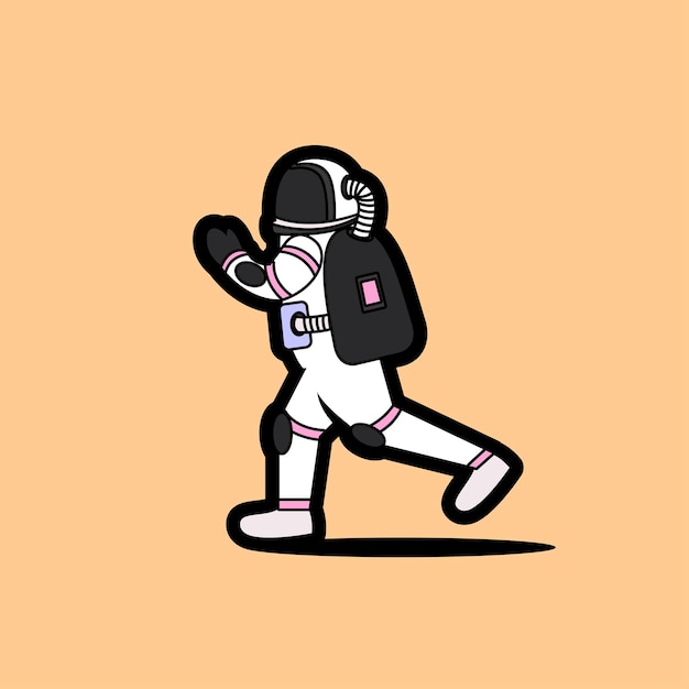El simpático astronauta es un superhéroe de dibujos animados con un icono vectorial.