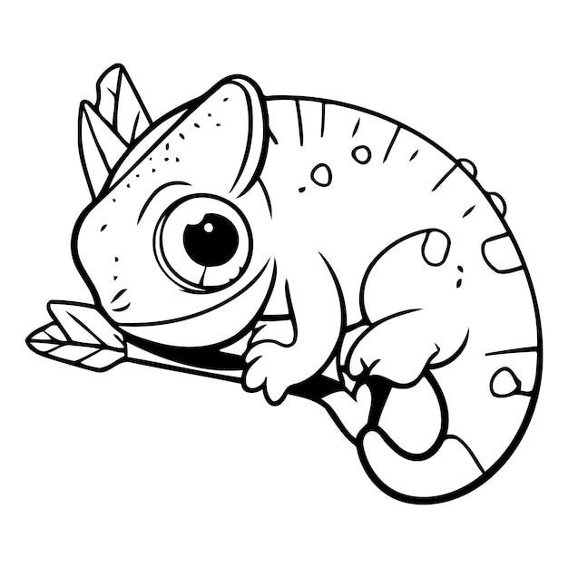 Un simpático camaleón de dibujos animados en una rama ilustración vectorial