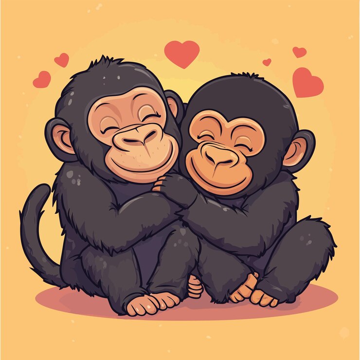 Vector el simpático chimpancé y el gorila se casan