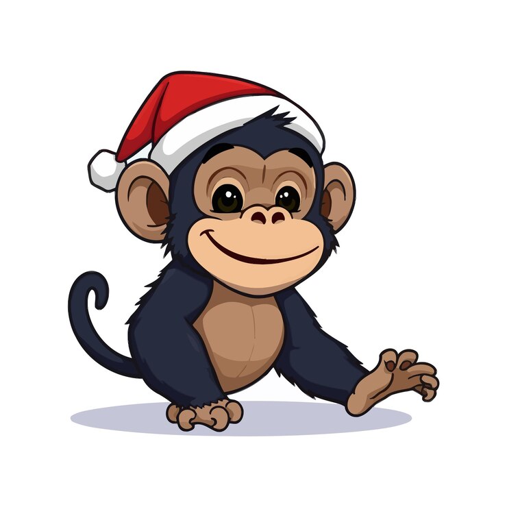 Vector un simpático chimpancé con una gorra navideña diseño de clipart de la ilustración del icono vectorial
