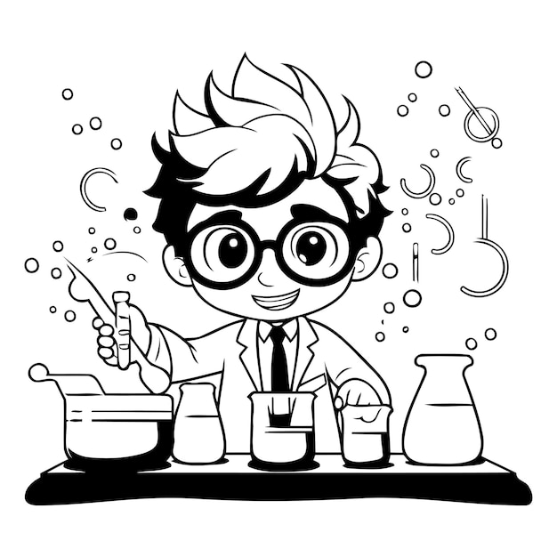 Vector el simpático científico con bata de laboratorio y gafas ilustración vectorial