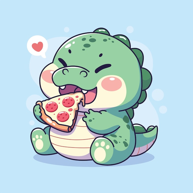 Un simpático cocodrilo comiendo pizza Ilustración vectorial al estilo de dibujos animados