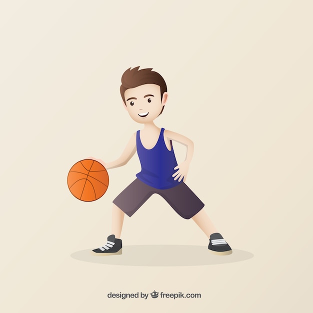 Simpático jugador de baloncesto dibujado a mano