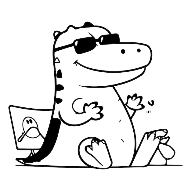 Un simpático personaje cocodrilo sentado con helado Ilustración vectorial