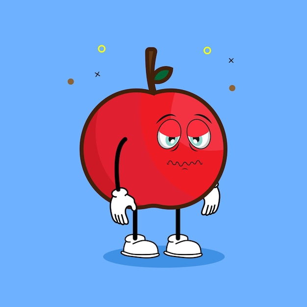 Un simpático personaje de manzana con cara letárgica y sin inspiración.