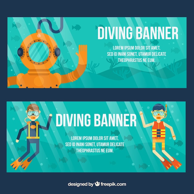 Vector simpáticos banners de deporte de submarinismo
