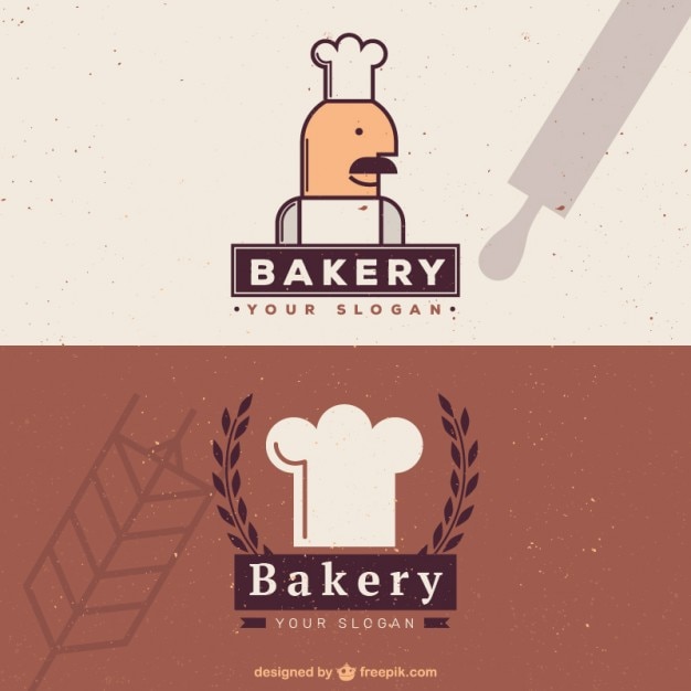 Simpáticos logos de panadería en diseño plano