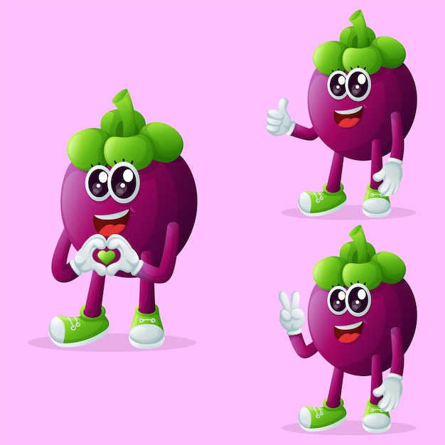 Los simpáticos personajes de mangostán hacen gestos lúdicos con las manos.
