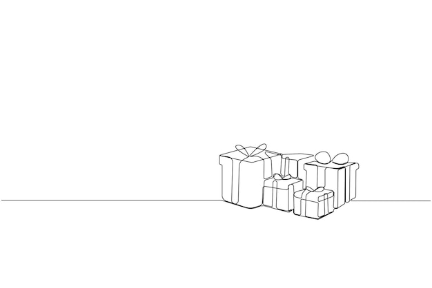 Simple cajas de regalo dibujadas a mano vector de arte de línea continua aislado en fondo blanco