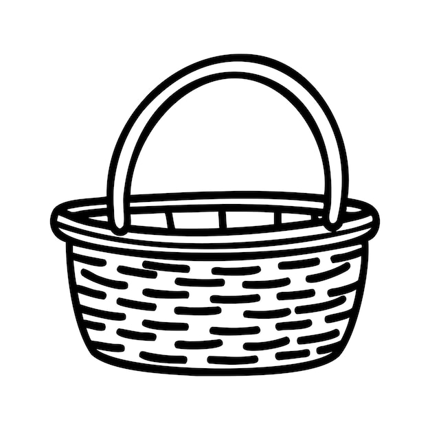 Una simple canasta tejida con un mango La canasta está vacía y tiene un diseño clásico adecuado para