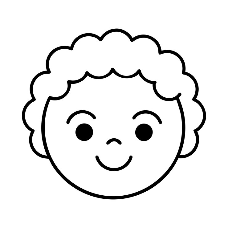 Simple cara de dibujos animados con cabello rizado y una sonrisa feliz