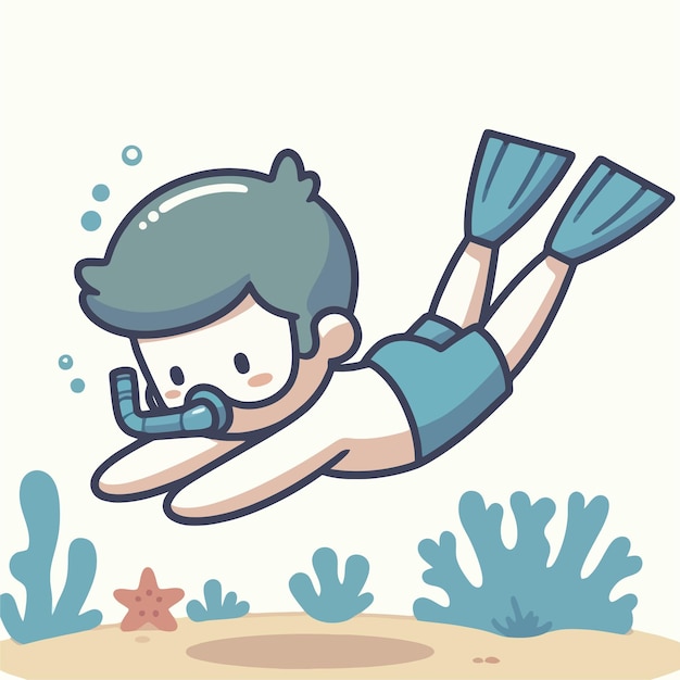 Una simple caricatura de un niño nadando