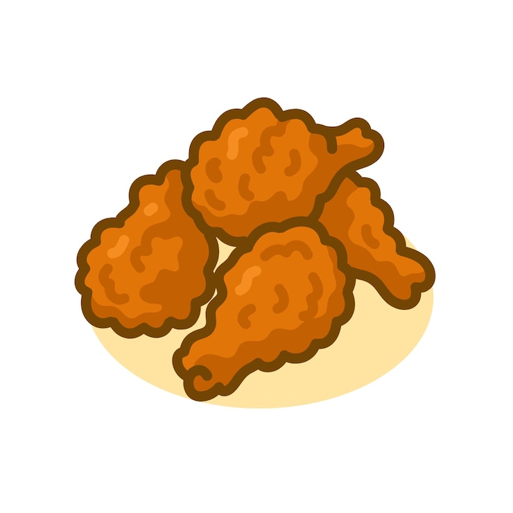 Vector simple cartoon illustration of crispy fried chicken wings on plate food