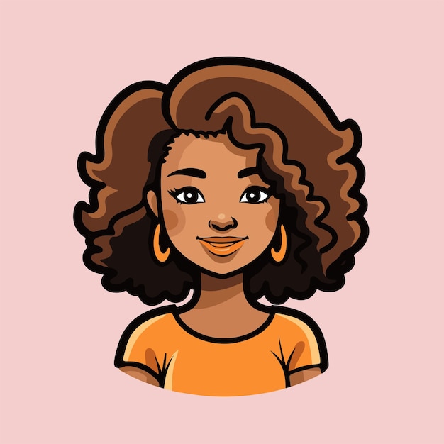 Vector simple chica de piel marrón con cabello rizado icono