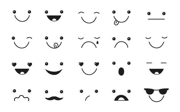 Simple conjunto de impresiones faciales emociones para el diseño risas y lágrimas alegría feliz y tristeza