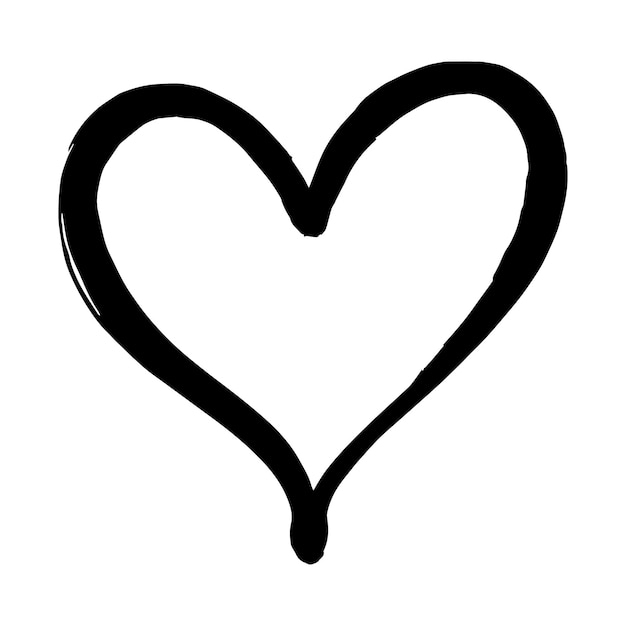 Un simple corazón de contorno negro dibujado sobre un fondo blanco