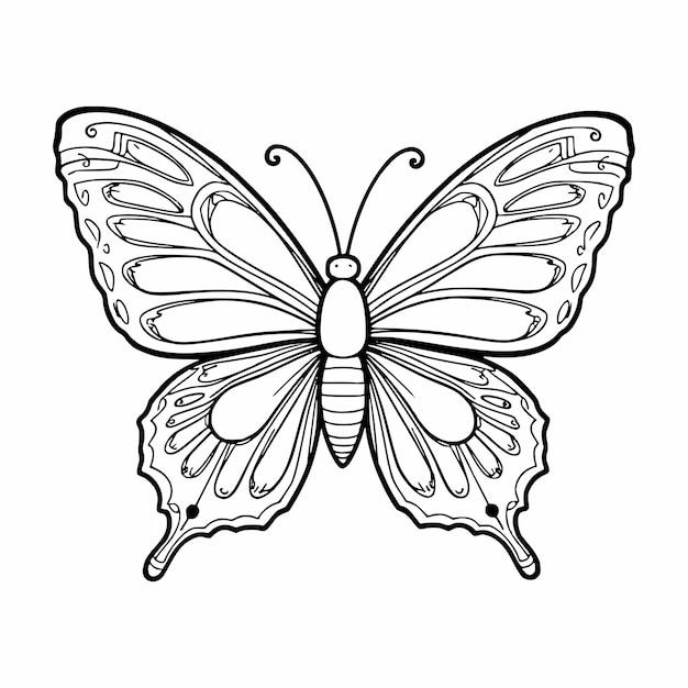 Un simple dibujo en blanco y negro de una mariposa para niños de página de colorear