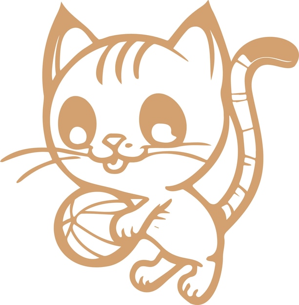 simple dibujo de contorno de plantilla vectorial de un gatito jugando con una pelota mientras está de pie en su pata trasera