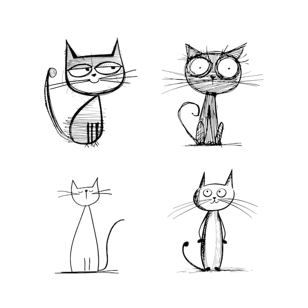 Un simple dibujo de gato hecho de líneas negras Ilustración vectorial