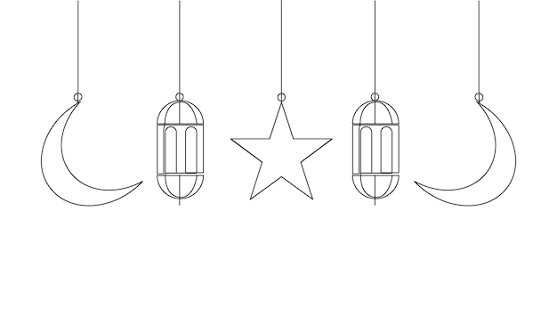 Un simple dibujo de línea abstracta continua de ramadan mubarak aislado en un fondo blanco