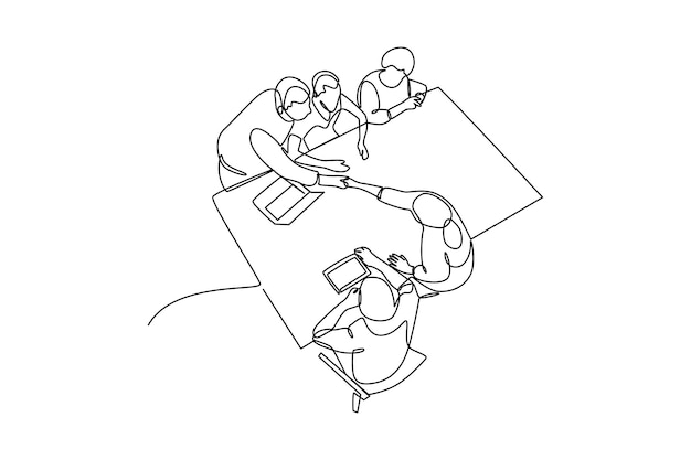 simple dibujo de línea continua de una empresa hace un trato en un proyecto Conferencia concepto minimalista Negocio concepto minimalista vector de línea simple