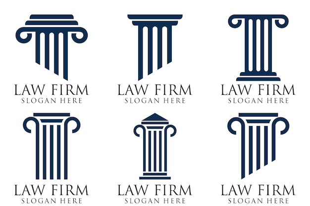 Simple y elegante colección de logotipos de bufetes de abogados logotipo de justicia conjunto de fondo azul y blanco