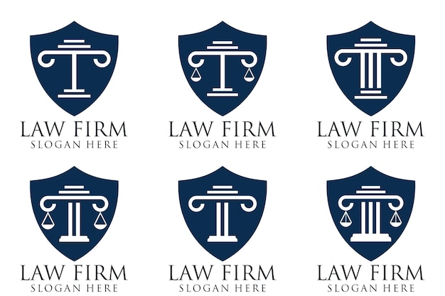 Vector simple y elegante colección de logotipos de bufetes de abogados logotipo de justicia conjunto de fondo azul y blanco