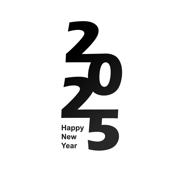 Vector simple feliz año nuevo 2025 logo blanco negro