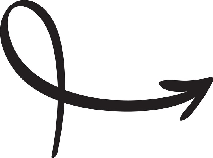 Vector simple flecha negra dibujada a mano que apunta a la derecha con un bucle al principio aislado en un fondo blanco ideal para comunicación visual y proyectos de diseño