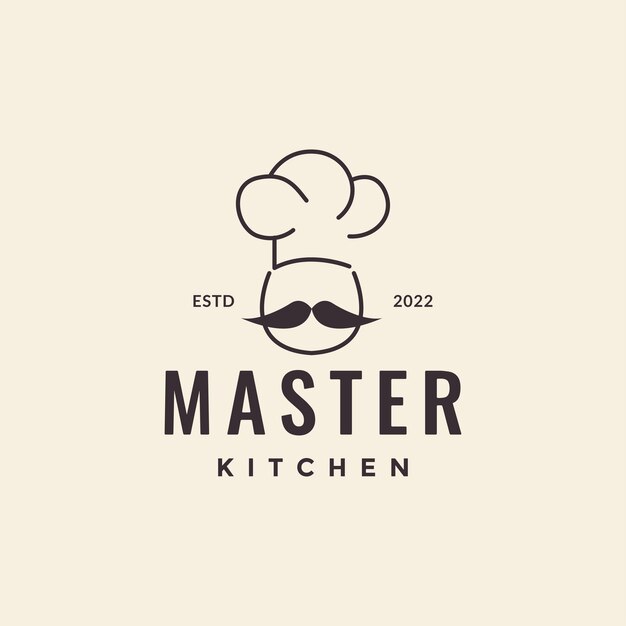 Simple hipster jefe chef bigote diseño de logotipo vector gráfico símbolo icono ilustración idea creativa