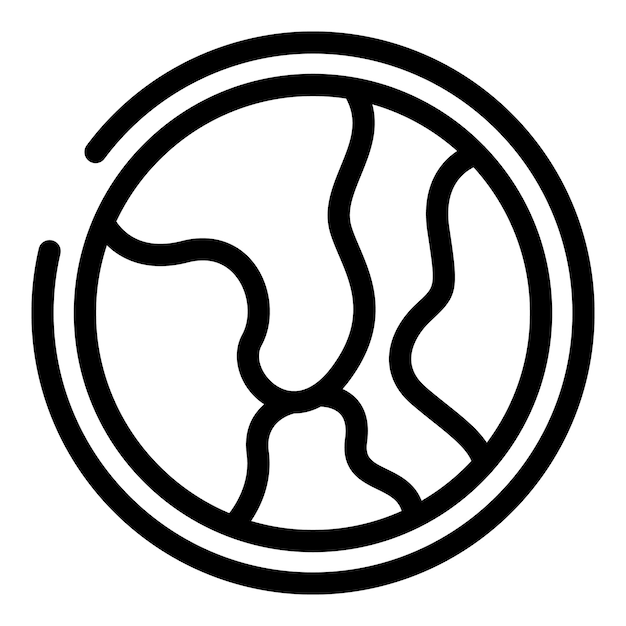 Simple icono de arte de líneas en blanco y negro del planeta Tierra que muestra los continentes