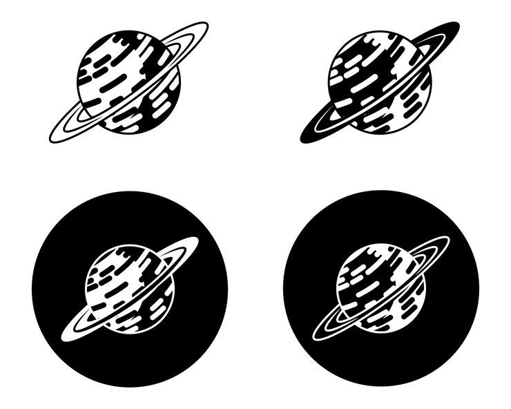 simple icono de planeta vintage en blanco y negro